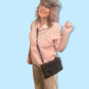 Vintage 80s pink tee shirt with v design and collar size 1X